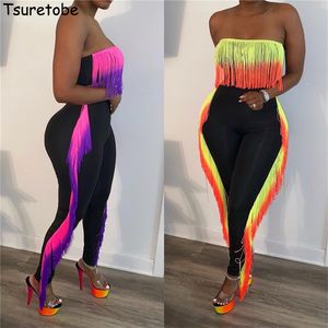 Tsuretobe Gland Patchwork Deux Pièces Ensemble Femmes Crop Top Leggings Club Femmes Vêtements Ensembles Été Anniversaire Tenues Pour Femmes 210302