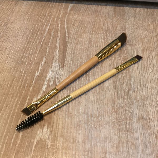 TT-Series Bamboo Frame trabajo cepillo de cejas de doble punta - Pelo sintético para productos de crema en polvo - Pinceles de maquillaje de belleza Blender