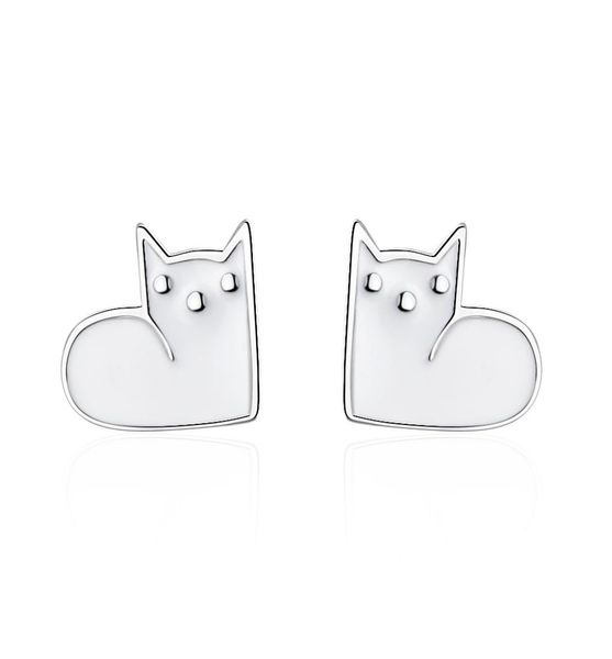 TT197 S925 Sterling Silver Needle Súper Lindo Cats Pendientes de tachuelas de la oreja Femenina Epoxi Joyería de gato negro para niña GIF4369100