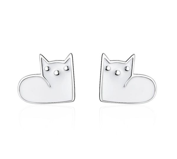 TT197 S925 Aguja de plata esterlina Super Cute Cats Ear Stud Pendientes Personalidad femenina Epoxy Black Cat Jewelry para niña Gif1293889