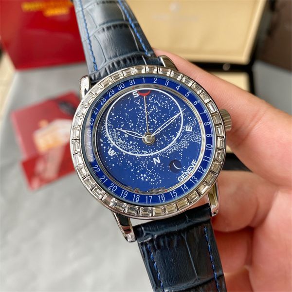 Montre de luxe hombres Relojes Japan West Iron City 8215 movimiento caja de acero Correa de cuero reloj de diamantes Relojes de pulsera