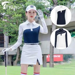 TTYGJ Women Long Sleeve Golf Polo Shirt Ladies Elastic Sun Protection T-shirt Women Breathable Fast Dry Sport Top Casual Blouse