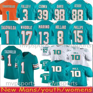 Tua Tagovailoa camisetas de fútbol Tyreek Hill Jaylen Waddle Dan Marino hombres mujeres jóvenes niños verde blanco cosido