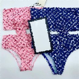 Traje de baño con parte superior de tubo para mujer, Bikini con estampado de letras completo, traje de baño de cintura alta para mujer 310b