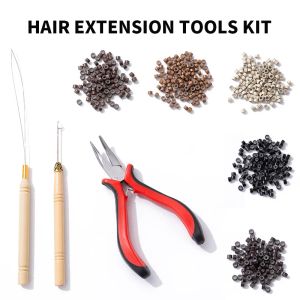 Tubes outils d'extension de cheveux kit Plier Tiling Hook Bead Device Tool Kits Tools 200pcs Silicone Nano Rings Perles de cheveux Micro Perles pour le style