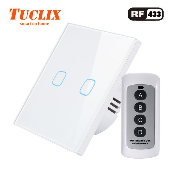 TUCLIX UE / Reino Unido Interruptor táctil estándar 2 Gang 1 Way Luz de pared Interruptor táctil-Panel de interruptor de cristal de encaje Y200407