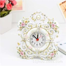 TUDA-Reloj de mesa de estilo coreano de 4 pulgadas, reloj de mesa romántico de resina con tallado de rosas para decoración de dormitorio, reloj de mesa 2880
