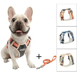 TUFF HOUND Harnais pour chien en nylon sans traction Harnais pour chien Bouledogue français Harnais pour chiot souple réglable Gilet Laisse pour chien Ensemble Accessoires pour animaux de compagnie Q282T