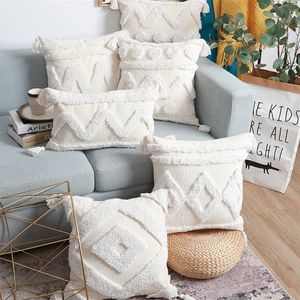 Tufted kussenhoes met kwasten boho handgemaakte kussensloop Marokkaanse stijl decoratieve kussensafdekkingen voor home 45x45cm / 30x50cm 220217