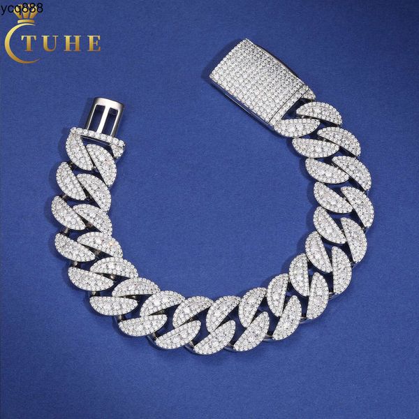 Tuhe fabricant de bijoux hommes Hip Hop 18mm 925 argent Sterling 3 rangées Vvs Moissanite diamant glacé Bracelet à maillons cubains