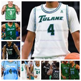 Tulane Green Wave basketbalshirt NCAA gestikte jersey Elk naamnummer Heren Dames Jeugd Geborduurd Spencer Elliott Collin Holloway Kolby King Max Bowman