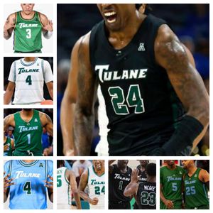 Tulane Green Wave basketbalshirt NCAA gestikte jersey Elk naamnummer Heren Dames Jeugd Geborduurd Jake Shapiro Logan Stephens Sion James Gregg Glenn III