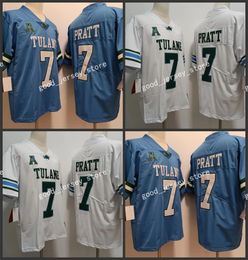 Tulane Green Wave Football Jersey NCAA College Michael 7 Pratt Blue and White Custom tout nom US XD