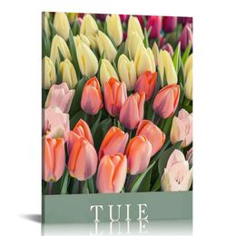 Estampado de arte de tulipán, decoración de arte de pared de póster de mercado de flores, obra de arte floral botánico para dormitorio, baño, decoración de la sala de estar