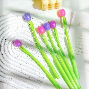 Stylo neutre en silicone à couleur changeante, tulipe, stylo à fleur changeant de lumière, stylo à eau créatif mignon et frais, noir 0.38mm
