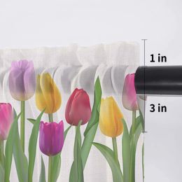 Fleur de tulipe idyllique en tulle cuisine petite fenêtre rideau valance transparent rideau court chambre salon décor à la maison drapes voile