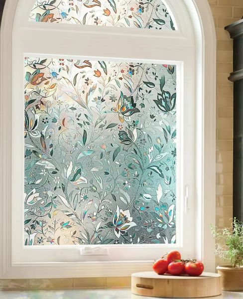 Patrón de flores de tulipan Película de privacidad de la ventana 3D Opque Opaco es pegatista decorativo de vidrio de vidrio estático helado.