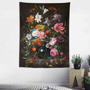 Tulpen bloemen en vogels olieverf wandtapijt Boheemse tuindecoratie tapijten kamer stof J220804