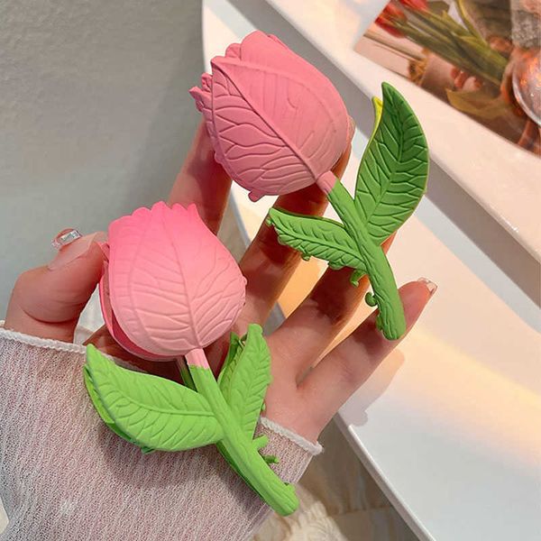 Tulip Hair Claw Summer Catch Flower Shark Clip Tocado Vintage Trendy Sweet Accesorios 2022 Nuevo T221114