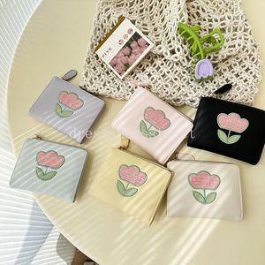Tulip coréen portefeuille femme fermeture éclair pince à billets étudiants multifonctionnel grande capacité porte-monnaie carte sac en cuir PU court sac à main