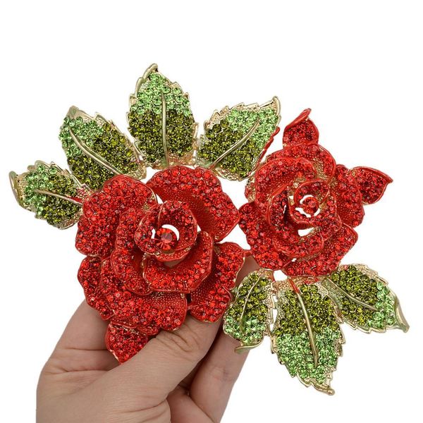 Tulipe Rose Fleur Broche Pour Femmes Rouge Or Cristal Grand Broche En Émail Broche Femme Kpop Mode Chandail Fête Bijoux Cadeau