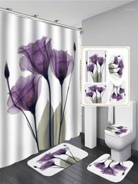 Tulpen Lavendel Hoop Gedrukt Waterdicht Bad Douchegordijn Set Antislip Tapijt Mat Vloer Toilet Cover Thuis Badkamer Badmat Rug15272790
