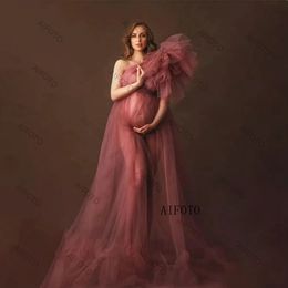 Robe de soirée en tulle maternité Pographie robe de douche de bébé pour les femmes enceintes robes Poshoot grossesse tir mariage sexy 240321