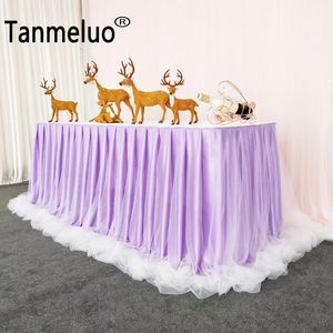 Tulle glace soie Table plinthe pour événement fête d'anniversaire flaque longueur longue flottante deux tons jupe décoration de mariage 240307