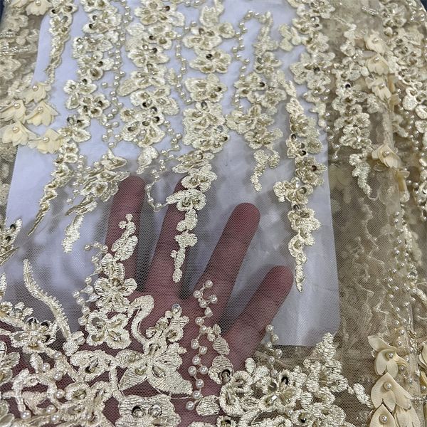 Tela de encaje de tul con lentejuelas, bordado africano, guipure francés, vestido de fiesta de bodas, cuentas, alta calidad, 2024, 5 años