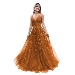 TULLE PROM 2024 APPLLIQUES Een lijnbaljurk spaghetti strasp formele jurken voor vrouwen prom amz