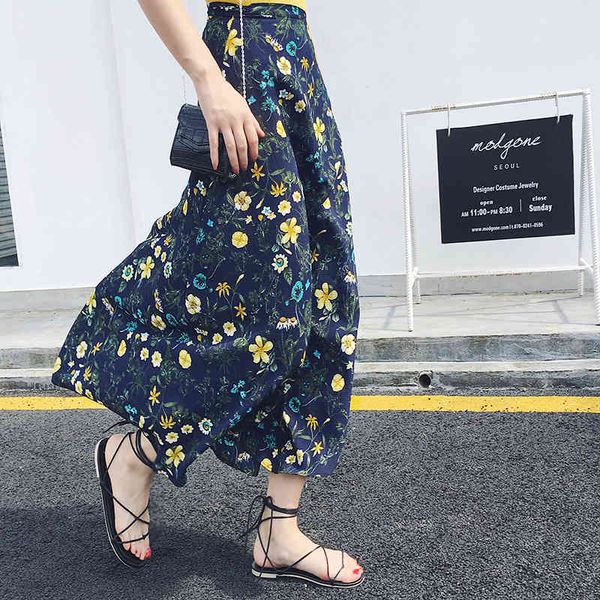 Jupe en tulle noire Harajuku plissée coréenne longue taille haute streetwear bohème floral a-ligne 210514