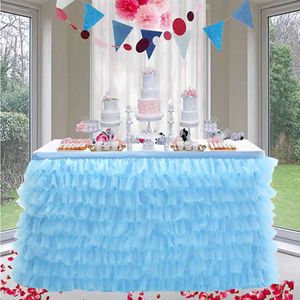 Tule Tutu Tafel Rok Tafelkleed 5 Tiers Handgemaakte Patchwork Organza Stof Bruiloft Verjaardag Baby Shower Party Decoratie