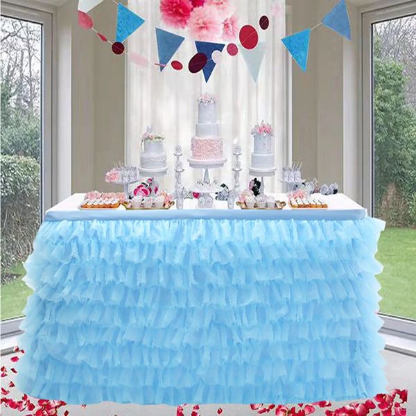 Tul Tutu Mesa Falda Mantel 5 Niveles Hecho a mano Patchwork Organza Tela Boda Cumpleaños Baby Shower Fiesta Decoración 240307