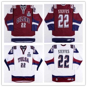 Maillot de hockey des Oilers de Tulsa 22 Gary Steffes, broderie bleue cousue, personnalisé avec n'importe quel numéro et nom