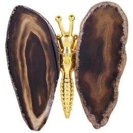 Tumbeelluwa Natural Agate Slice Golden Metal Butterfly Stone Crafts For Home Room Office Desktop Decor Ornements Home