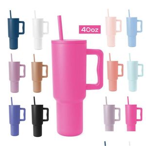 Tumblers 1 Pc Eenvoudige moderne 40 Oz Tumbler met handvat en St-deksel Insated Cup Herbruikbare roestvrijstalen waterfles Reismok Drop D Dhh69