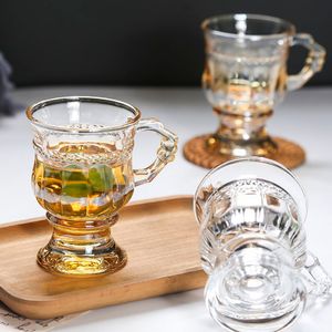 Gobelets 100200ml Ins Ambre Tasse En Verre À Vin En Relief Mini Gobelet Restaurant Latte Tasse À Café Avec Poignée Whisky Vodka Tumbler S 230413