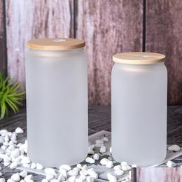 Tumblers 12 oz sublimatie glas mason cup vorst helder bier kan tuimelaar met bamboe deksels drop levering home tuin keuken dineren ba dhk1o