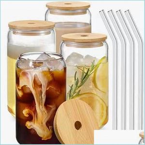 Tumblers 12oz 16oz sublimatie Clear Glassumbler Frosted cola kan bamboe deksel bier cocktailbeker whisky koffie mok ijspota jar 625 dh3z9