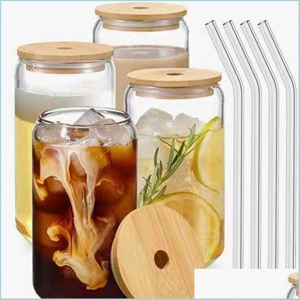 Tumblers 12oz 16oz Sublimación Vaso de vidrio transparente Cola esbelada Cola Bamboo Tapa Cóctel Cup Whisky Coffee Mug Jar de té helado 625 DH3Z9