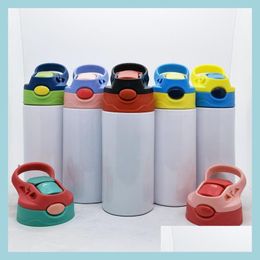 Tumblers 12Oz Sippy Cups Kids Sublimation Tumblers Stainless Steel Water Bottles Double Insated Vacuum Drinking Mugs Drop Delivery 2 Dh81G