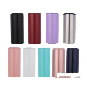 Tumblers 12Oz Skinny Cooler Slim Can Straight Mug Beer Tumbler Cola Holder 18/8 Acier inoxydable Insated Vide Double paroi Bouteille Co Dhpdo