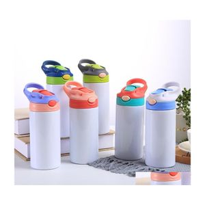 Tumblers 12oz sublimatie lege platen kinderen tuimelaar babyfles sippy cups wit water met ST en draagbare deksel 5 kleurendeksels per zeedruppel d otzlw