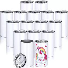 Gobelets Blancs de sublimation de 12 oz Gobelets droits en acier inoxydable avec film rétractable Grand cadeau de verre d'eau de bricolage ami P0815 Wly935 Dro Dhidr