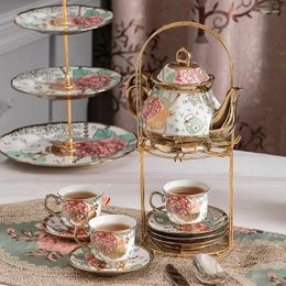 Gobelers 13 pièces Set Tea Ceramics Porcelaine avec porte-métaux Céramique européenne pour adultes