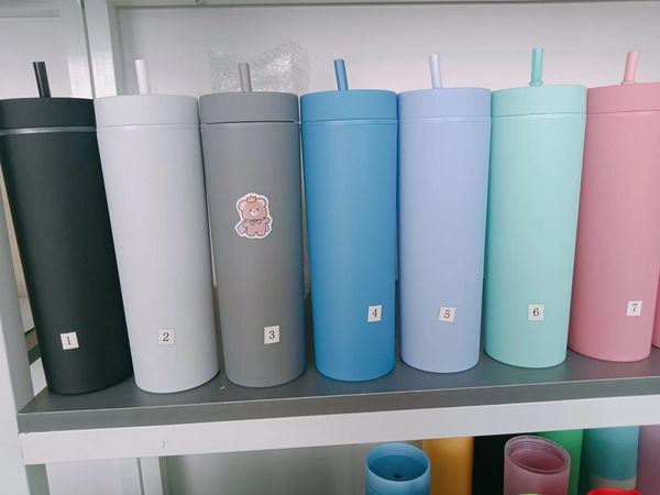 Tumblers 160Z Doble pared Slim Flaco Sellado Vaso Colorido Botella de agua con tapa Paja Taza recta Taza de café aislada Deportes