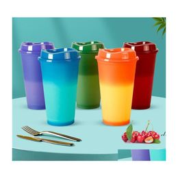 Vasos 16Oz Calor Tazas que cambian de color 5 colores por juego Recto Beber Frasco Plástico Sippy Cup Botella de agua portátil por Sea Drop Ot84N