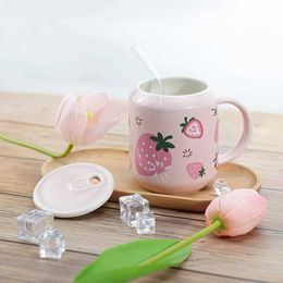 Gobelers 1pc 400ml Fruits mignons tasses créatives caneton en céramique tasse avec paille de lait de lait de paille à la maison