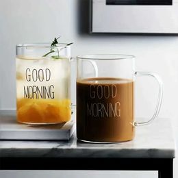 Tumblers 1pc glazen mok goedemorgen koffie hittebestendige beker eenvoudig stijlvol voor paar zomer winterdrankware h240506