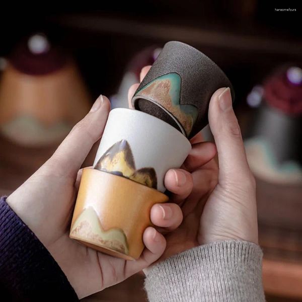 Gobelets 1pc peinture de montagne tasse à thé en céramique tasse à café exquise tasse à thé été hiver verres décor à la maison cadeau pour les amis